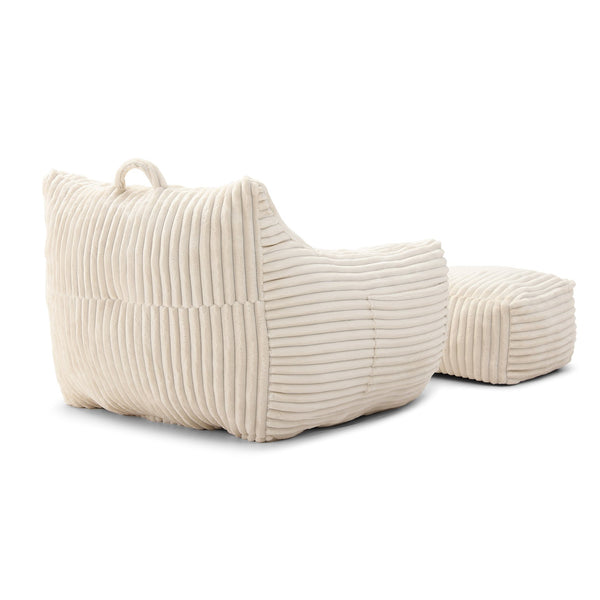 English Elm Giant Plush Bean Bag Chair with Armrests and Footstool for Ultimate Comfort, Durable Corduroy Lounge Sofa Beige W1117P309390