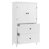 English Elm Bathroom Storage Cabinet, Cabinet With Two Doors and Drawers, Adjustable Shelf, Mdf Board, White