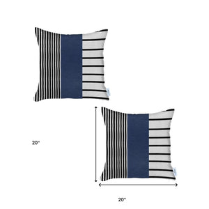 Homeroots Set Of Two 20" X 20" Navy Blue Striped Faux Leather Zippered Pillow Cover   410605