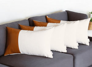 Homeroots Set Of Four 12" X 20" Brown And White Lumbar Throw Pillow   410639