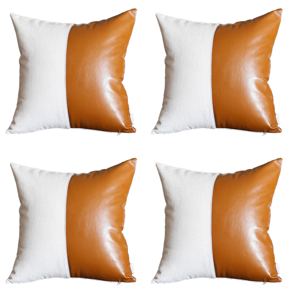 Homeroots Vegan Faux Leather Detailed Throw Pillow Set Of 4   410641