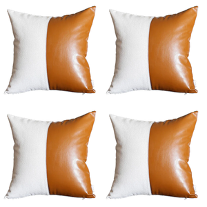 Homeroots Vegan Faux Leather Detailed Throw Pillow Set Of 4   410641