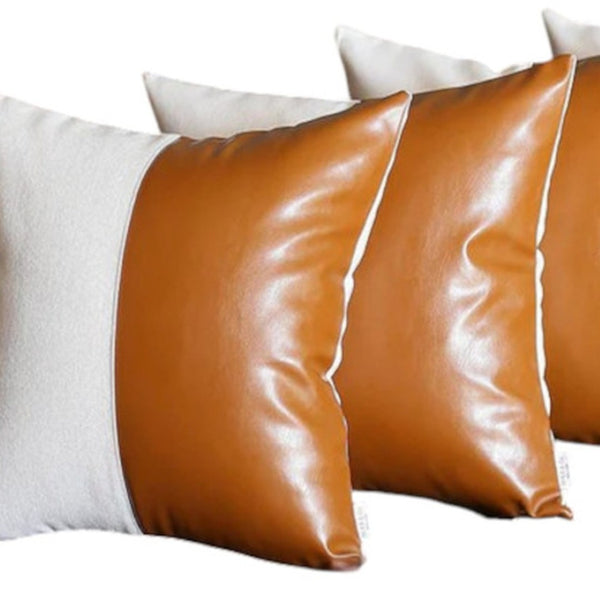 HomeRoots Vegan Faux Leather Throw Pillow Set of 4 – Eco-Friendly, Reversible, Stylish Cushions for Home Decor 410641