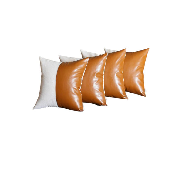 HomeRoots Vegan Faux Leather Throw Pillow Set of 4 – Eco-Friendly, Reversible, Stylish Cushions for Home Decor 410641