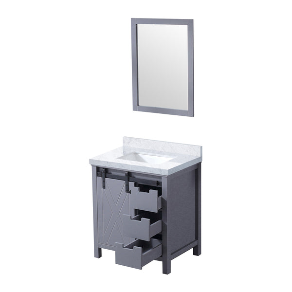 English Elm Dark Grey Bath Vanity Set With Carrara Marble Countertop & Framed Mirror - Stylish Storage Solution B2731S00712