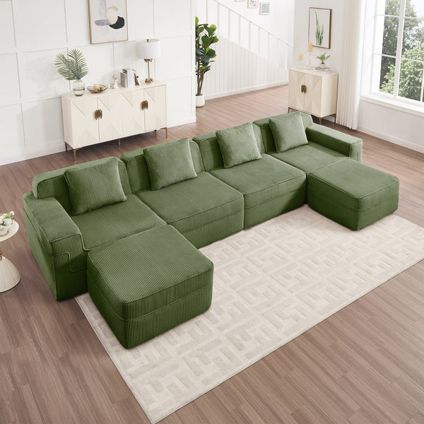 English Elm Modular 4-Seat U-Shape Sectional Sofa - Cloud-Like Comfort, Plush Corduroy, Ottomans & Pillows! W3041S00336