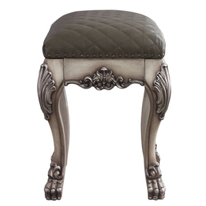 English Elm Grey Tufted Vanity Stool with Grey Faux Leather Seat & Vintage Bone-White Claw Legs, Solid Wood Base (21.5") B062P186401