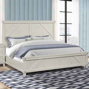 English Elm Queen Industrial Farmhouse Panel Bed with Built-In Bluetooth Speakers, USB Ports & LED Reading Lights White 86 L x 11.25 W x 5 H B2699S00054