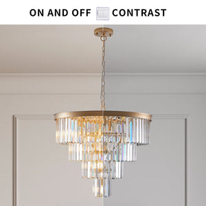 English Elm 24" Modern Crystal Chandelier 4-Tier K9 Crystals French Gold Ceiling Light for Dining Room W2312P368687