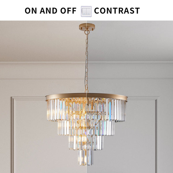 English Elm 24" Modern Crystal Chandelier 4-Tier K9 Crystals French Gold Ceiling Light for Dining Room W2312P368687