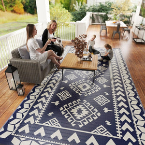 English Elm Outsunny Reversible Polypropylene Outdoor Rug Waterproof Patio Camping Mat with Carry Bag Blue W2225P485546