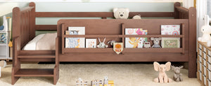English Elm Twin Pine Floor Bed for Kids with Side Bookcases Built-in Stairs and Safety Guardrails Natural W1580P390215