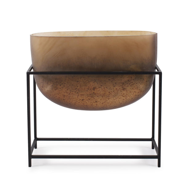 Howard Elliott Bronze Elegant Vase With Modern Black Iron Stand - Perfect Centerpiece For Home Décor And Style Brown Iron 41087-howard-elliott