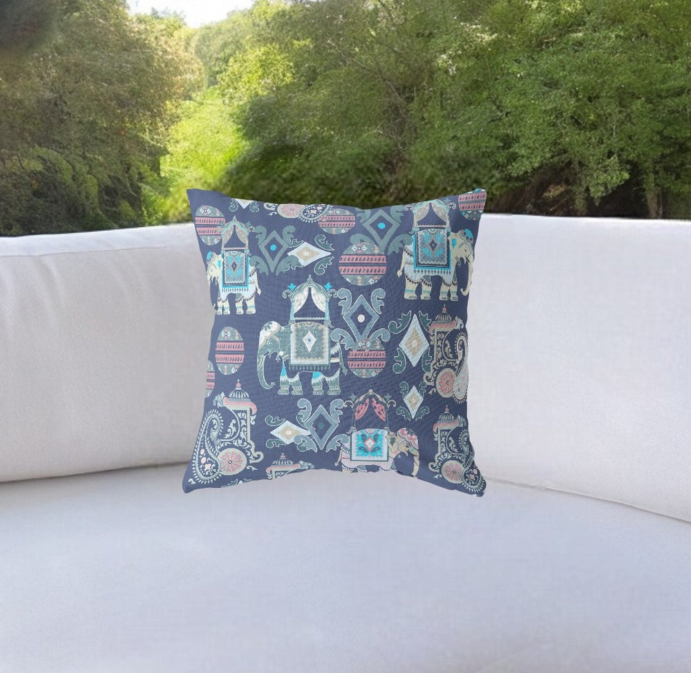 Homeroots 26" Blue Gray Tribal Indoor Outdoor Zip Throw Pillow   410878
