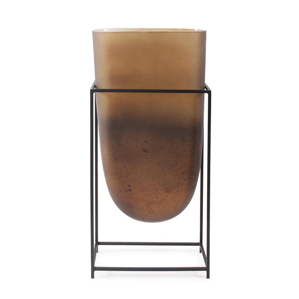 Howard Elliott Bronze Elegant Vase With Modern Black Iron Stand - Perfect Centerpiece For Home Décor And Style Brown Iron 41088-howard-elliott