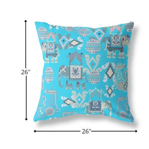 Homeroots 26" Cyan Gray Tribal Indoor Outdoor Zip Throw Pillow   410883
