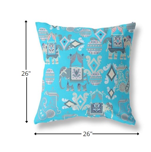 Homeroots 26" Cyan Gray Tribal Indoor Outdoor Zip Throw Pillow   410883