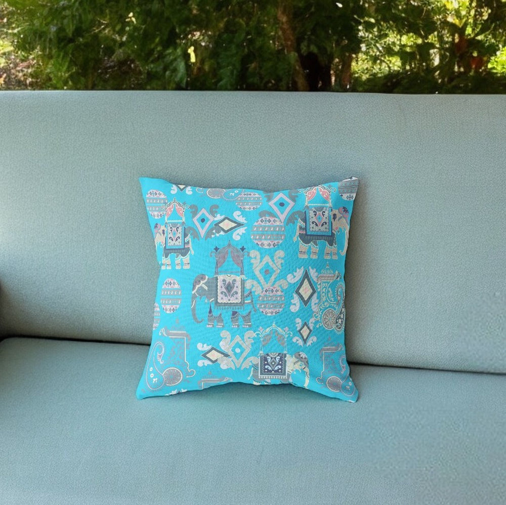 Homeroots 26" Cyan Gray Tribal Indoor Outdoor Zip Throw Pillow   410883
