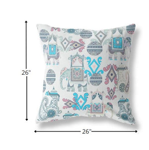Homeroots 26" White Cyan Tribal Indoor Outdoor Zip Throw Pillow   410888