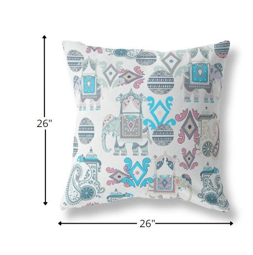 Homeroots 26" White Cyan Tribal Indoor Outdoor Zip Throw Pillow   410888