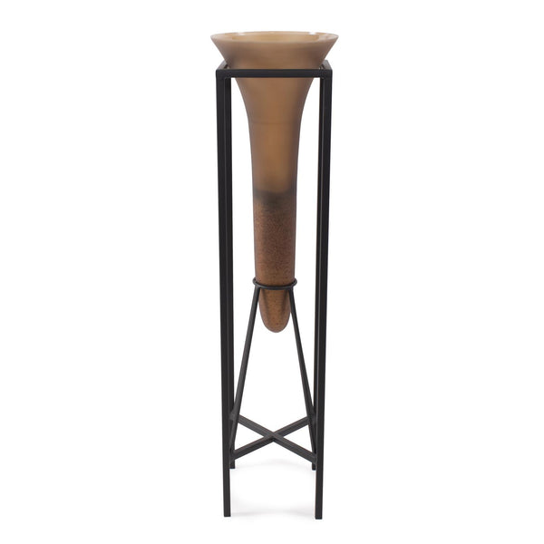 Howard Elliott Bronze Drop Vase With Sleek Black Iron Stand - Timeless Elegance For Modern Home Décor Centerpiece Brown Iron 41089-howard-elliott