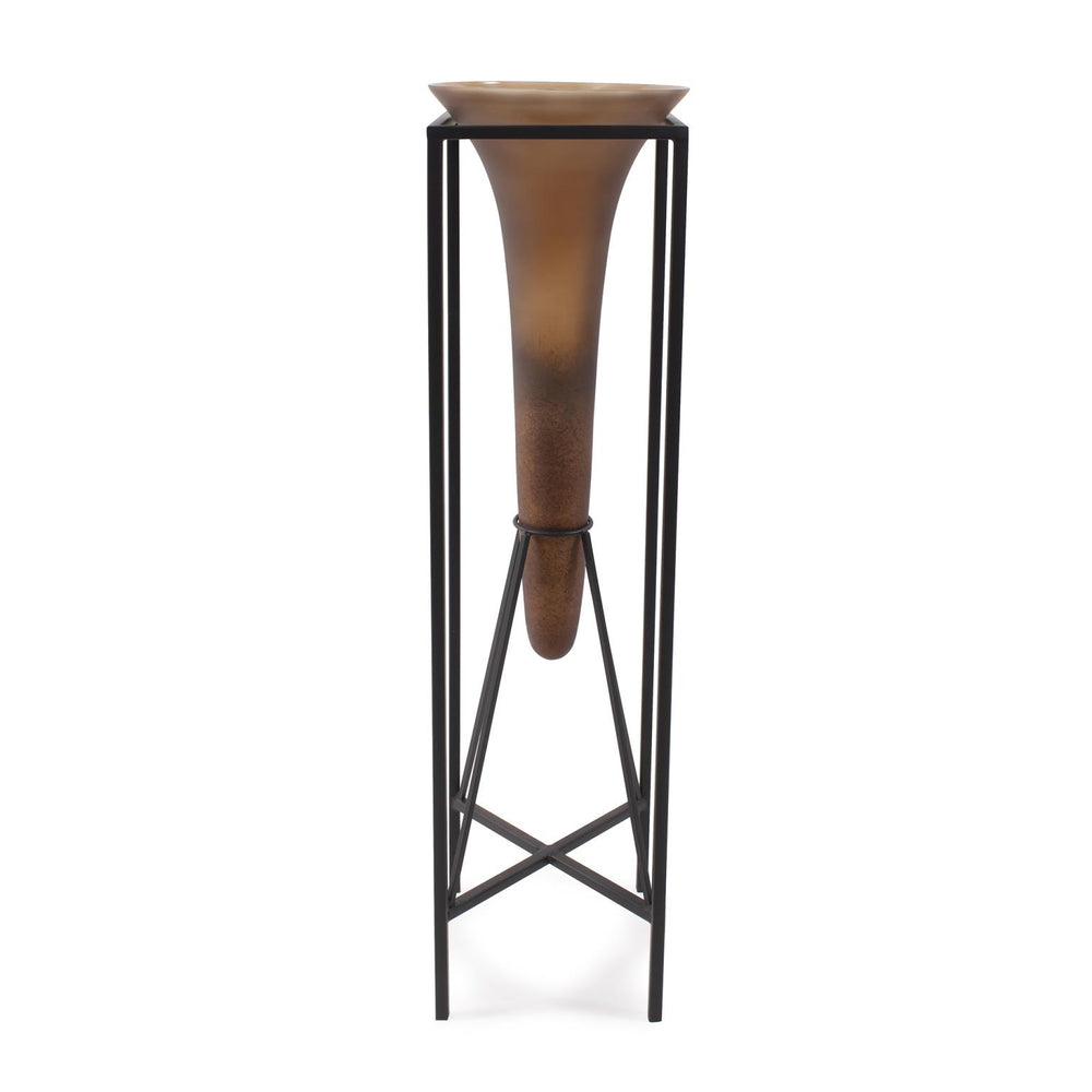 Howard Elliott Bronze Drop Vase With Sleek Black Iron Stand - Timeless Elegance For Modern Home Décor Centerpiece Brown Iron 41089-howard-elliott