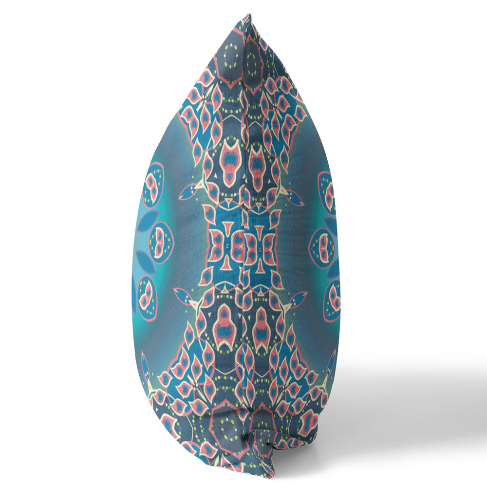 Homeroots 26” Blue Pink Jewel Indoor Outdoor Zippered Throw Pillow   410908