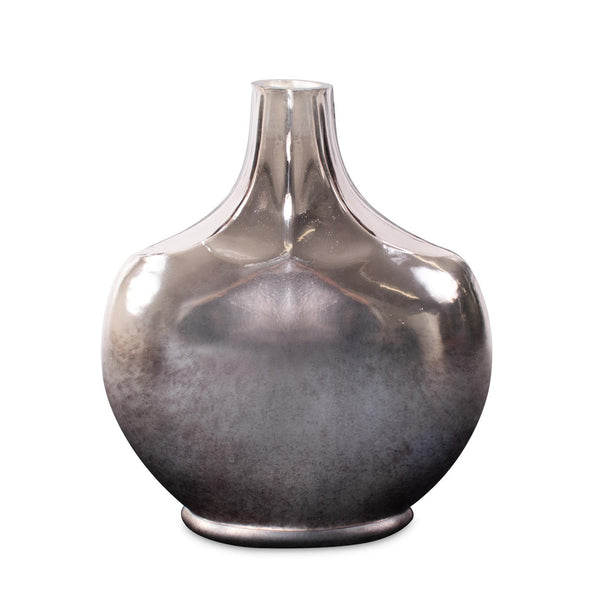 Howard Elliott Advik Polished Silver Vase - Handcrafted Elegance Inspired By Vintage Wine Vessel Designs Black Glass 41091-howard-elliott
