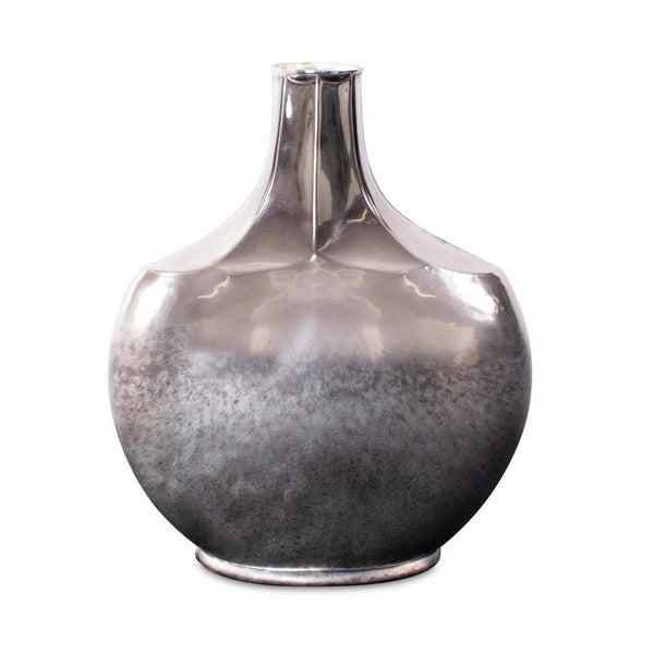 Howard Elliott Advik Polished Silver Vase - Handcrafted Elegance Inspired By Vintage Wine Vessel Designs Black Glass 41092-howard-elliott