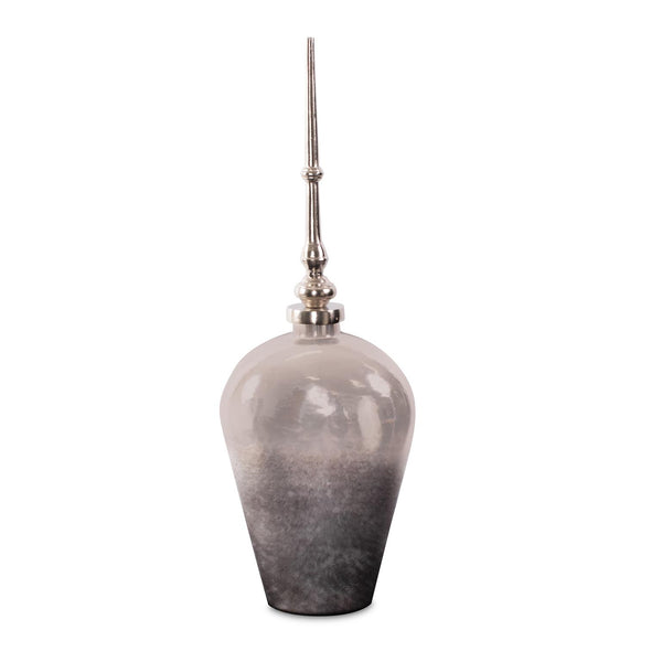 Howard Elliott Venetia Ebony Glass Bottle With Striking Spired Lid - A Unique Statement Piece For Any Decor Black Glass,Aluminium 41094-howard-elliott