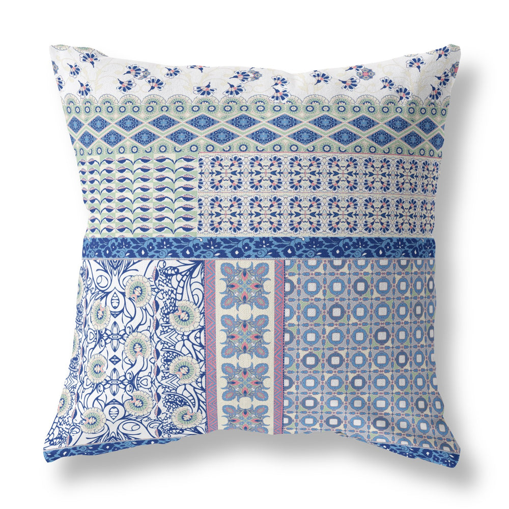 Homeroots 26” Blue Lavender White Patch Indoor Outdoor Zippered Throw Pillow   410953
