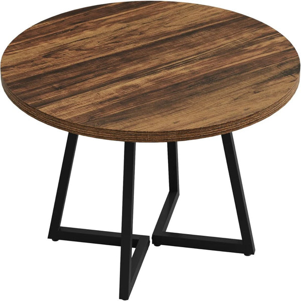 English Elm Round Fluted Drum Base Coffee Table Warm Wood Finish for Modern Farmhouse Living Rooms T3971P463508