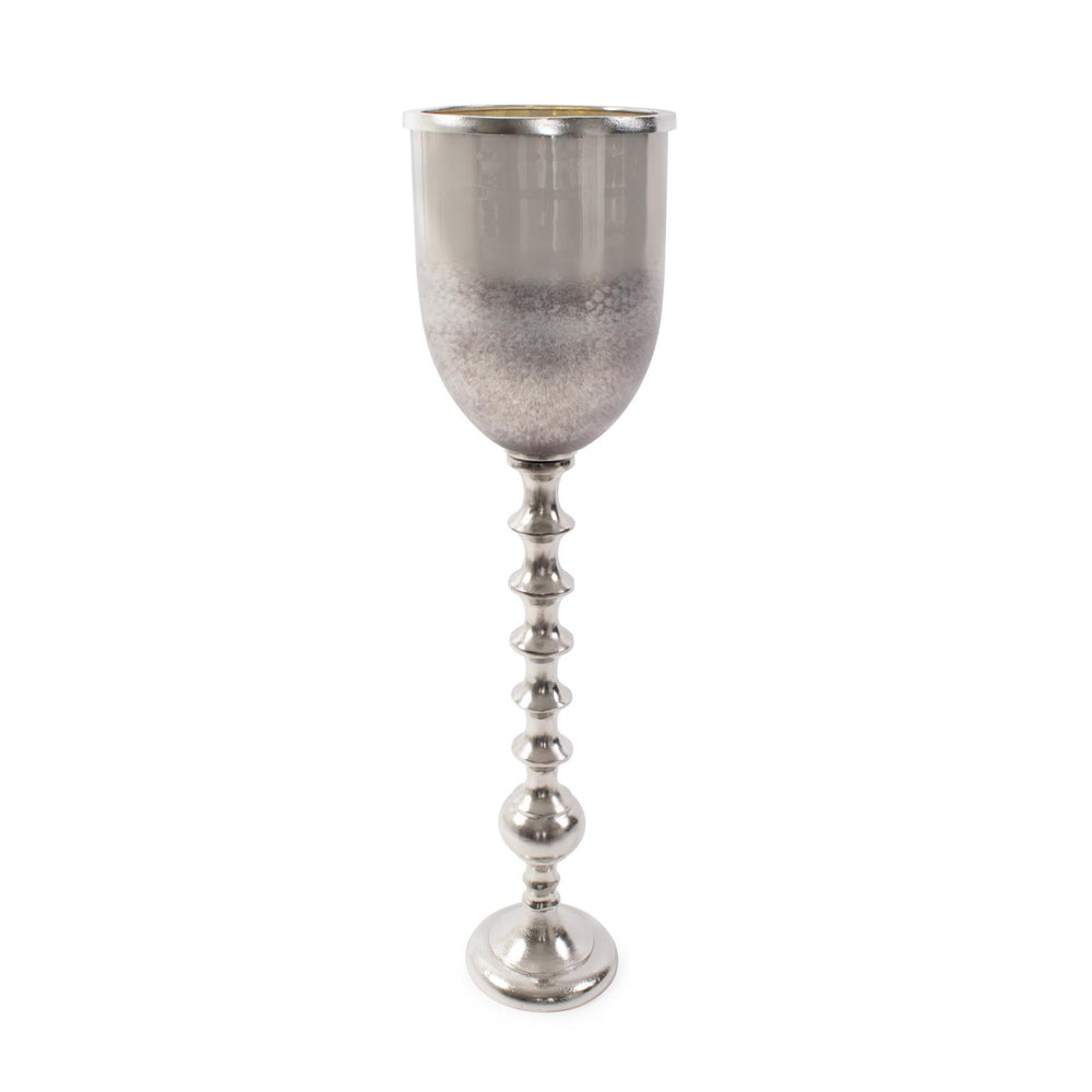 Howard Elliott Black Diamond Glass Chalice On Unique Turned Metal Stand – Captivating Decor For Any Room Silver Cast Aluminum 41095-howard-elliott