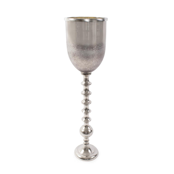 Howard Elliott Black Diamond Glass Chalice On Unique Turned Metal Stand – Captivating Decor For Any Room Silver Cast Aluminum 41096-howard-elliott