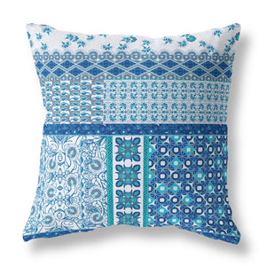 Homeroots 26” Blue White Patch Indoor Outdoor Zippered Throw Pillow   410963