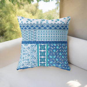 Homeroots 26” Blue White Patch Indoor Outdoor Zippered Throw Pillow   410963