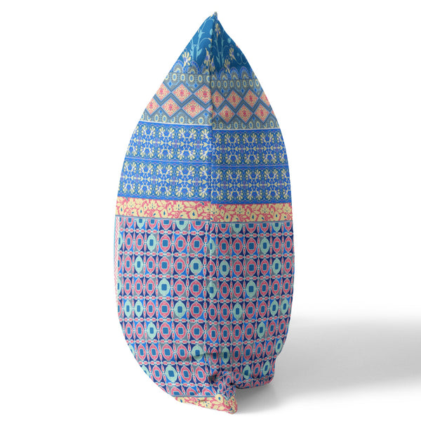 Homeroots 26” Blue Yellow Patch Indoor Outdoor Zippered Throw Pillow   410978