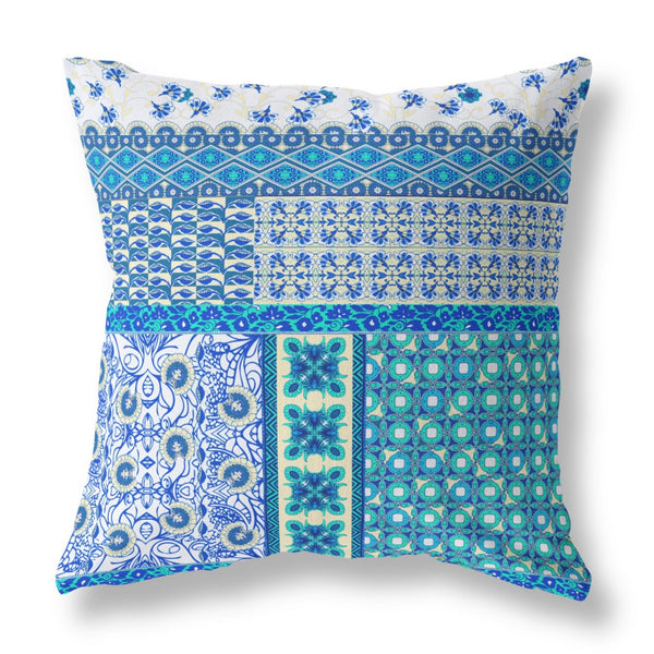 Homeroots 26” Turquoise Blue Patch Indoor Outdoor Zippered Throw Pillow   410998