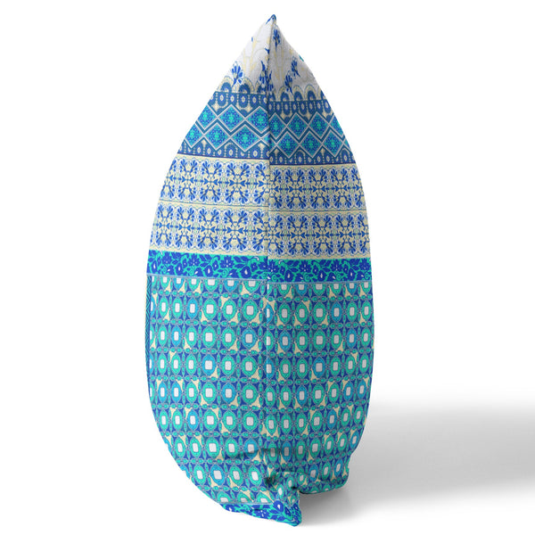 Homeroots 26” Turquoise Blue Patch Indoor Outdoor Zippered Throw Pillow   410998