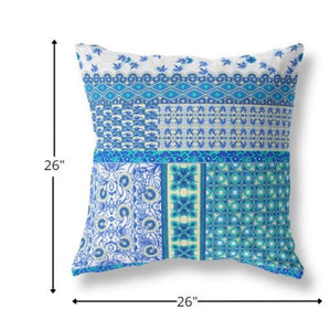 Homeroots 26” Turquoise Blue Patch Indoor Outdoor Zippered Throw Pillow   410998