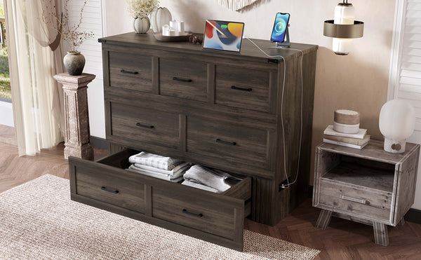 English Elm Murphy Full-Size Cabinet Bed with Built-In Charging Station, Storage Drawer & 700lb Capacity Comfort Gray 52.5 L x 26 W x 5.5 H N733S293995G