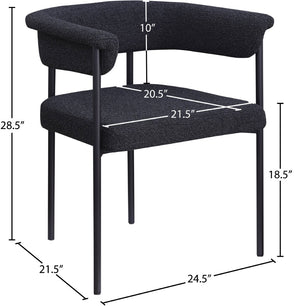 Meridian Furniture Malin Upholstered Dining Chair with Matte Black Iron Frame for Modern Rooms Black Boucle Fabric 410Black-C