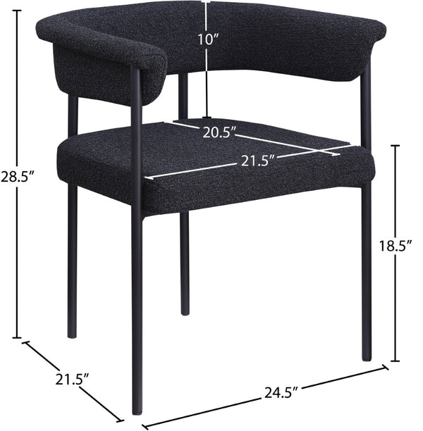 Meridian Furniture Malin Upholstered Dining Chair with Matte Black Iron Frame for Modern Rooms Black Boucle Fabric 410Black-C