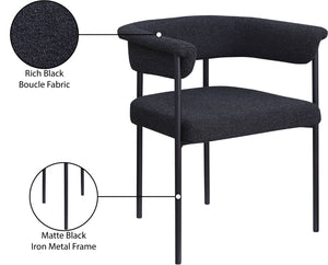 Meridian Furniture Malin Upholstered Dining Chair with Matte Black Iron Frame for Modern Rooms Black Boucle Fabric 410Black-C