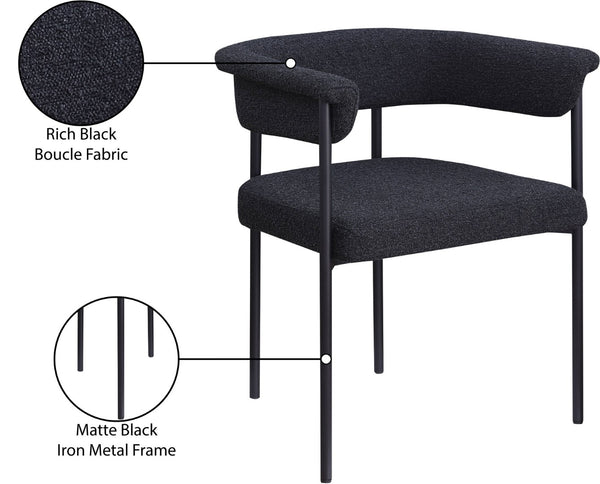 Meridian Furniture Malin Upholstered Dining Chair with Matte Black Iron Frame for Modern Rooms Black Boucle Fabric 410Black-C