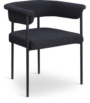Meridian Furniture Malin Upholstered Dining Chair with Matte Black Iron Frame for Modern Rooms Black Boucle Fabric 410Black-C