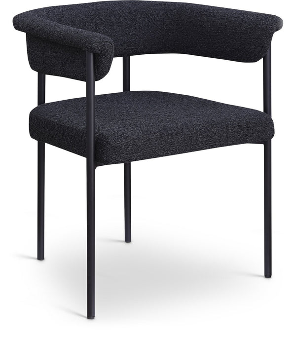 Meridian Furniture Malin Upholstered Dining Chair with Matte Black Iron Frame for Modern Rooms Black Boucle Fabric 410Black-C