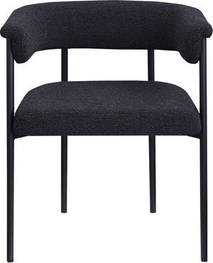 Meridian Furniture Malin Upholstered Dining Chair with Matte Black Iron Frame for Modern Rooms Black Boucle Fabric 410Black-C