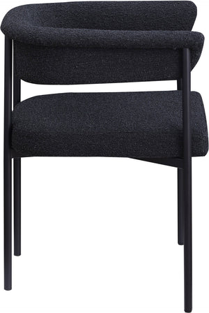 Meridian Furniture Malin Upholstered Dining Chair with Matte Black Iron Frame for Modern Rooms Black Boucle Fabric 410Black-C
