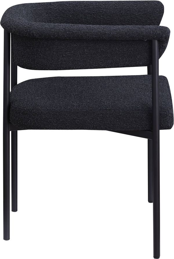 Meridian Furniture Malin Upholstered Dining Chair with Matte Black Iron Frame for Modern Rooms Black Boucle Fabric 410Black-C